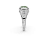 White gold Hexagon Bezel Fancy Green Radiant Cut Diamond Milgrain Split Shank Ring_2