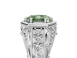 White gold Hexagon Bezel Fancy Green Radiant Cut Diamond Milgrain Split Shank Ring_5