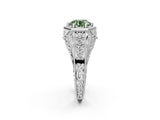 White gold Hexagon Bezel Fancy Green Round Cut Diamond Milgrain Split Shank Ring_2