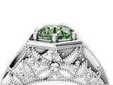 White gold Hexagon Bezel Fancy Green Round Cut Diamond Milgrain Split Shank Ring_4