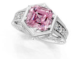 White gold Hexagon Bezel Fancy Pink Asscher Cut Diamond Milgrain Split Shank Ring_1