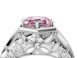 White gold Hexagon Bezel Fancy Pink Asscher Cut Diamond Milgrain Split Shank Ring_4