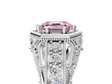 White gold Hexagon Bezel Fancy Pink Asscher Cut Diamond Milgrain Split Shank Ring_5