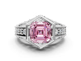 White gold Hexagon Bezel Fancy Pink Asscher Cut Diamond Milgrain Split Shank Ring