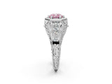 White gold Hexagon Bezel Fancy Pink Cushion Cut Diamond Milgrain Split Shank Ring_2