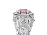 White gold Hexagon Bezel Fancy Pink Cushion Cut Diamond Milgrain Split Shank Ring_5