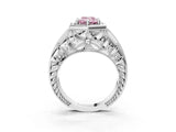 White gold Hexagon Bezel Fancy Pink Emerald Cut Diamond Milgrain Split Shank Ring_3