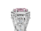 White gold Hexagon Bezel Fancy Pink Emerald Cut Diamond Milgrain Split Shank Ring_5