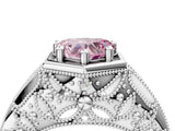 White gold Hexagon Bezel Fancy Pink Heart Cut Diamond Milgrain Split Shank Ring_4