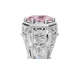 White gold Hexagon Bezel Fancy Pink Oval Cut Diamond Milgrain Split Shank Ring_5