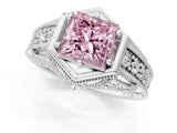 White gold Hexagon Bezel Fancy Pink Princess Cut Diamond Milgrain Split Shank Ring_1