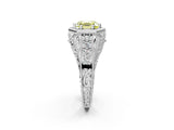 White gold Hexagon Bezel Fancy Yellow Asscher Cut Diamond Milgrain Split Shank Ring_2
