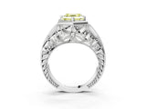 White gold Hexagon Bezel Fancy Yellow Asscher Cut Diamond Milgrain Split Shank Ring_3