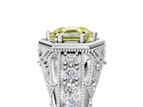 White gold Hexagon Bezel Fancy Yellow Asscher Cut Diamond Milgrain Split Shank Ring_5