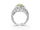 White gold Hexagon Bezel Fancy Yellow Emerald Cut Diamond Milgrain Split Shank Ring_3