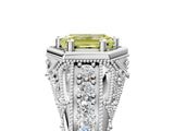 White gold Hexagon Bezel Fancy Yellow Emerald Cut Diamond Milgrain Split Shank Ring_5