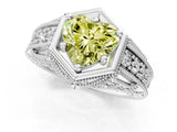 White gold Hexagon Bezel Fancy Yellow Heart Cut Diamond Milgrain Split Shank Ring_1