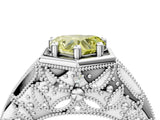 White gold Hexagon Bezel Fancy Yellow Heart Cut Diamond Milgrain Split Shank Ring_4