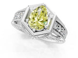 White gold Hexagon Bezel Fancy Yellow Pear Cut Diamond Milgrain Split Shank Ring_1