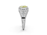 White gold Hexagon Bezel Fancy Yellow Pear Cut Diamond Milgrain Split Shank Ring_2