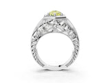 White gold Hexagon Bezel Fancy Yellow Pear Cut Diamond Milgrain Split Shank Ring_3