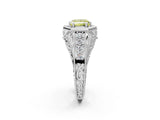 White gold Hexagon Bezel Fancy Yellow Princess Cut Diamond Milgrain Split Shank Ring_2
