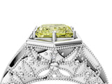 White gold Hexagon Bezel Fancy Yellow Princess Cut Diamond Milgrain Split Shank Ring_4