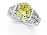 White gold Hexagon Bezel Fancy Yellow Radiant Cut Diamond Milgrain Split Shank Ring_1
