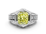 White gold Hexagon Bezel Fancy Yellow Radiant Cut Diamond Milgrain Split Shank Ring_24