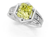 White gold Hexagon Bezel Fancy Yellow Radiant Cut Diamond Milgrain Split Shank Ring_25
