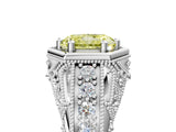 White gold Hexagon Bezel Fancy Yellow Radiant Cut Diamond Milgrain Split Shank Ring_29