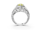 White gold Hexagon Bezel Fancy Yellow Radiant Cut Diamond Milgrain Split Shank Ring_3