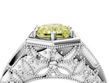 White gold Hexagon Bezel Fancy Yellow Radiant Cut Diamond Milgrain Split Shank Ring_4