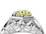 White gold Hexagon Bezel Fancy Yellow Round Cut Diamond Milgrain Split Shank Ring_4