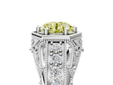 White gold Hexagon Bezel Fancy Yellow Round Cut Diamond Milgrain Split Shank Ring_5
