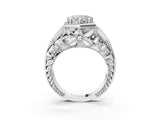 White gold Hexagon Bezel Heart Cut Diamond Milgrain Split Shank Ring_10
