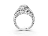 White gold Hexagon Bezel Oval Cut Diamond Milgrain Split Shank Ring_10