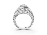 White gold Hexagon Bezel Radiant Cut Diamond Milgrain Split Shank Ring_10