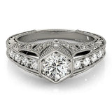 White gold Hexagon Bezel Round Diamond Milgrain Split Shank Ring 1