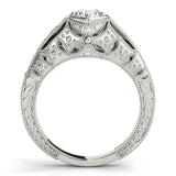 White gold Hexagon Bezel Round Diamond Milgrain Split Shank Ring 2