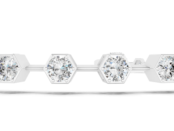 Silver Hexagon Bezel Round Diamond Tennis Bracelet