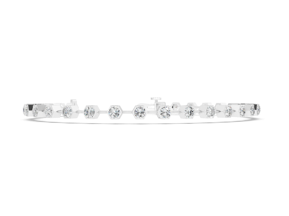 White gold Hexagon Bezel Round Diamond Tennis Bracelet_2