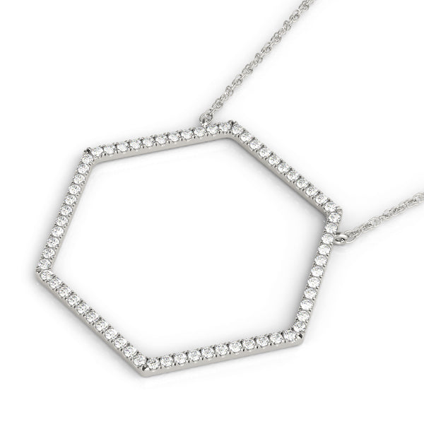 White gold Hexagon Diamond Pavé Prong Pendant 1