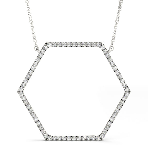 White gold Hexagon Diamond Pavé Prong Pendant
