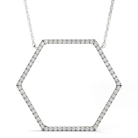 White gold Hexagon Diamond Pavé Prong Pendant