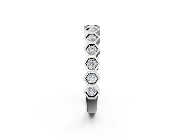 Silver Hexagon Pave Diamond Eternity Band with Bezel Setting