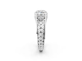 White gold Hexagonal Bezel Cushion Diamond Engraved Band Prong Ring_8