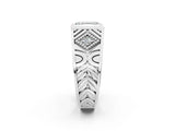 White gold Hexagonal Bezel Emerald Diamond Engraved Band Prong Ring_16