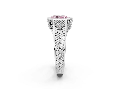 White gold Hexagonal Bezel Fancy Pink Pear Cut Diamond Engraved Band Prong Ring_26