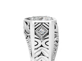 White gold Hexagonal Bezel Heart Diamond Engraved Band Prong Ring_11